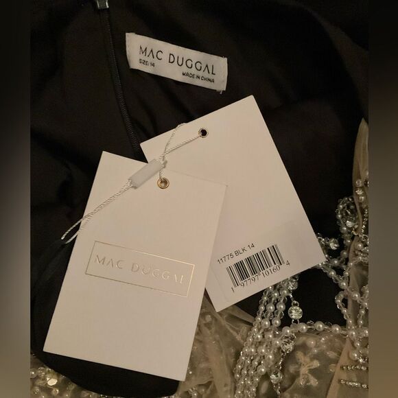 MAC DUGGAL 11775 Black Draped Pearl Beaded Mermaid Gown Dress - Picture 13 of 13